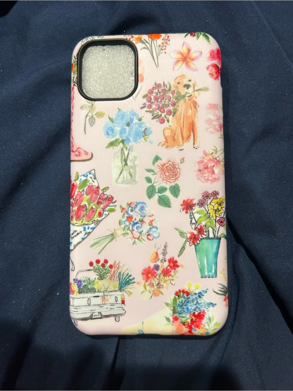 iphone 11 pro max Floral Pink Silicone Phone Case with Colorful Bouquet Design